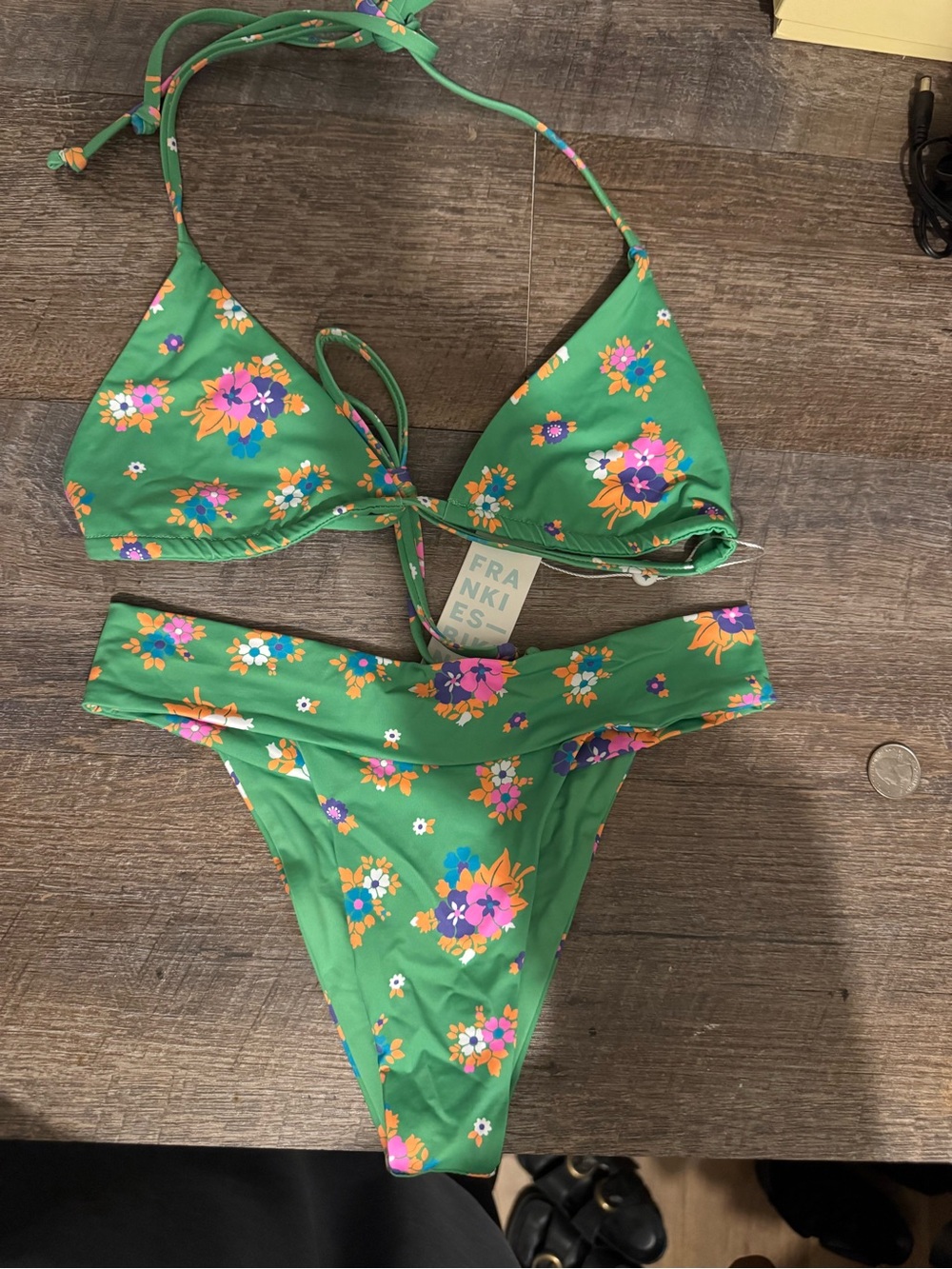 Frankies Bikinis Green Floral Triangle Bikini Set